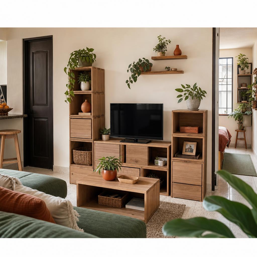 Mueble de TV modular apilable en un espacio pequeño