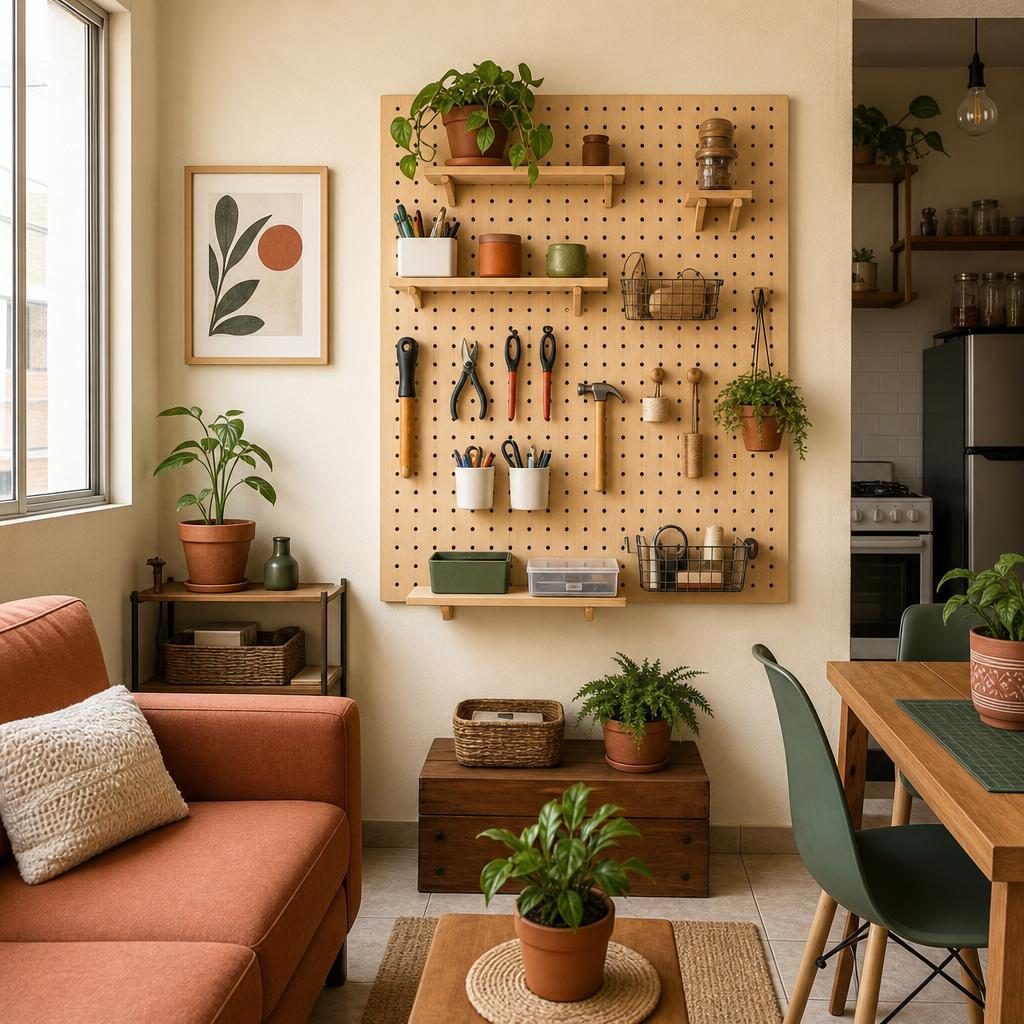 Paneles perforados (pegboard) en un espacio pequeño